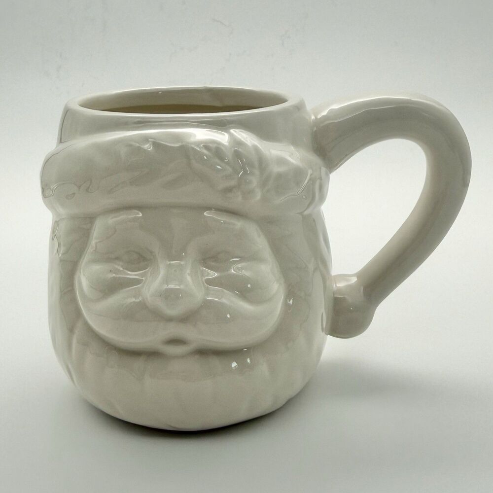 SLEIGH BELL BISTRO Santa Head Ceramic Coffee Cocoa Mug White Christmas - READ